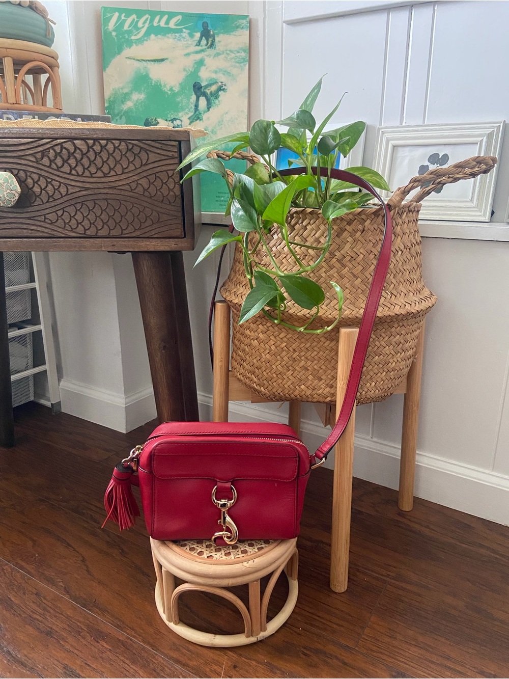 Rebecca Minkoff Red Leather Crossbody Camera Bag with Tassel